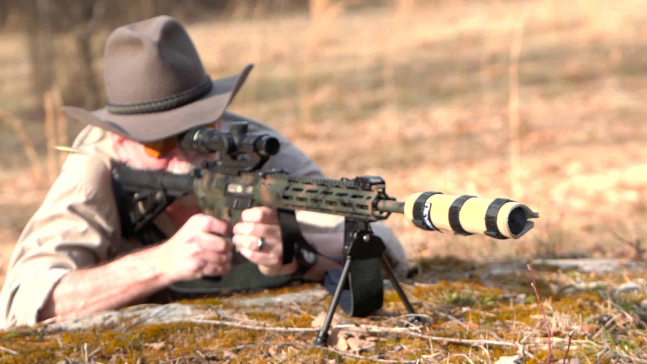 Shooting Rifle With Suppressor